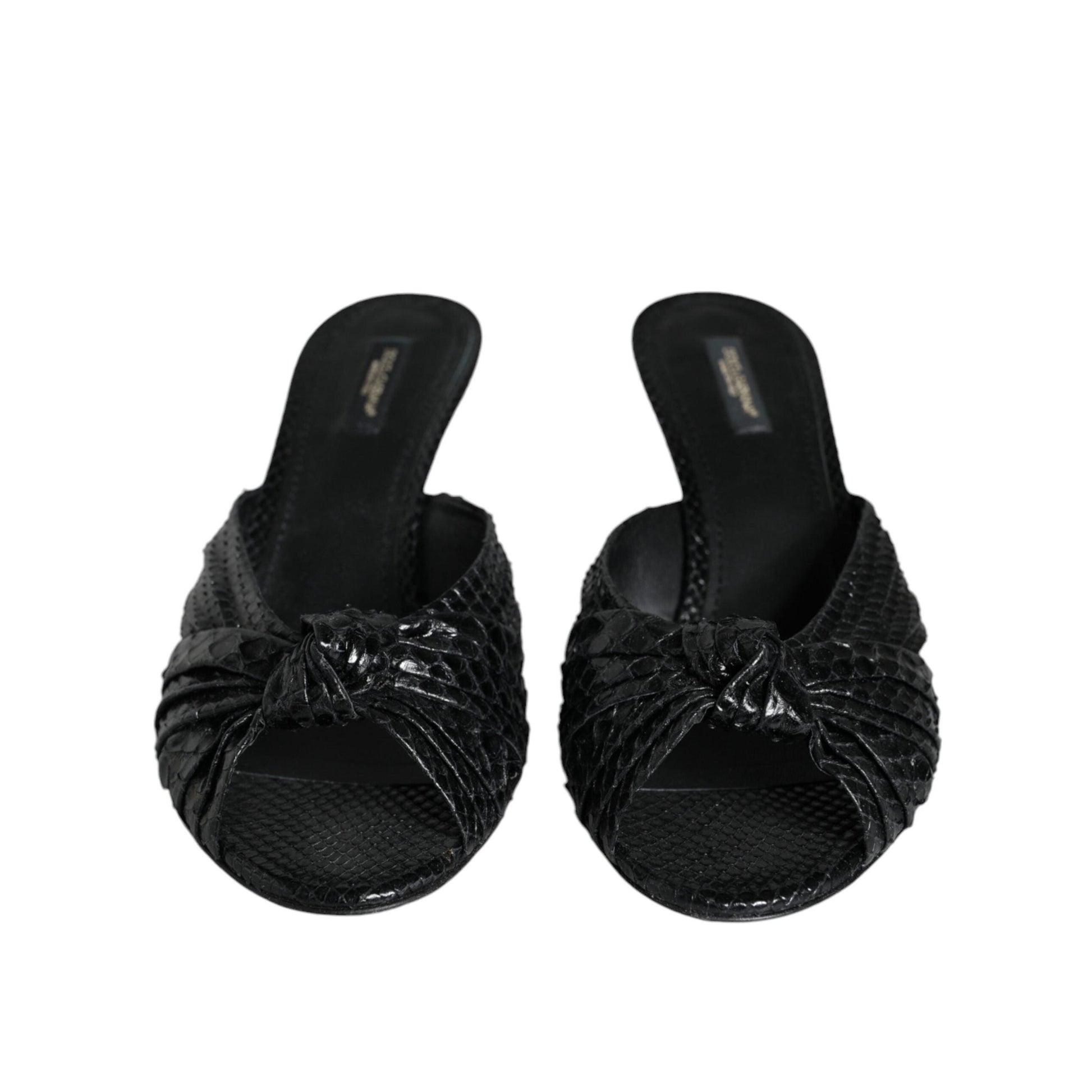 Dolce & Gabbana Black Leather Heels Slides Sandals Shoes