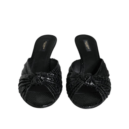 Dolce & Gabbana Black Leather Heels Slides Sandals Shoes