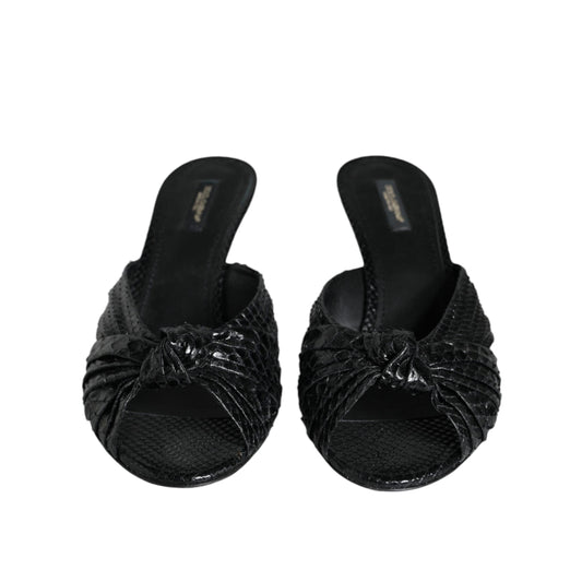 Dolce & Gabbana Black Leather Heels Slides Sandals Shoes