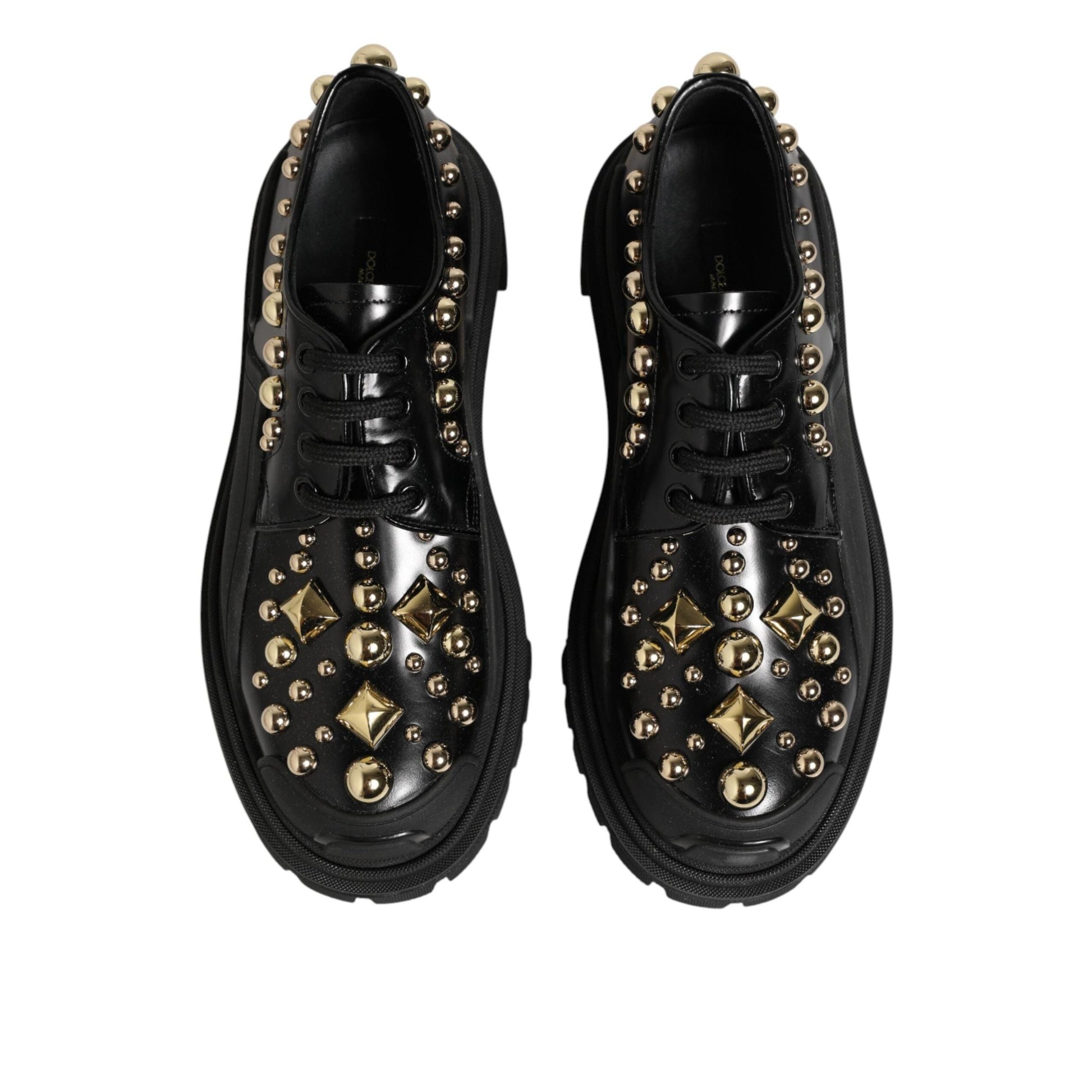 Dolce & Gabbana Black Leather Jeweled Crystals Derby Shoes