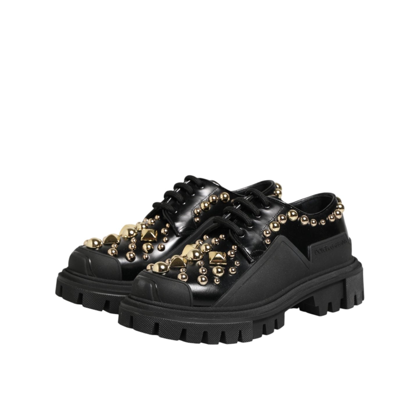 Dolce & Gabbana Black Leather Jeweled Crystals Derby Shoes