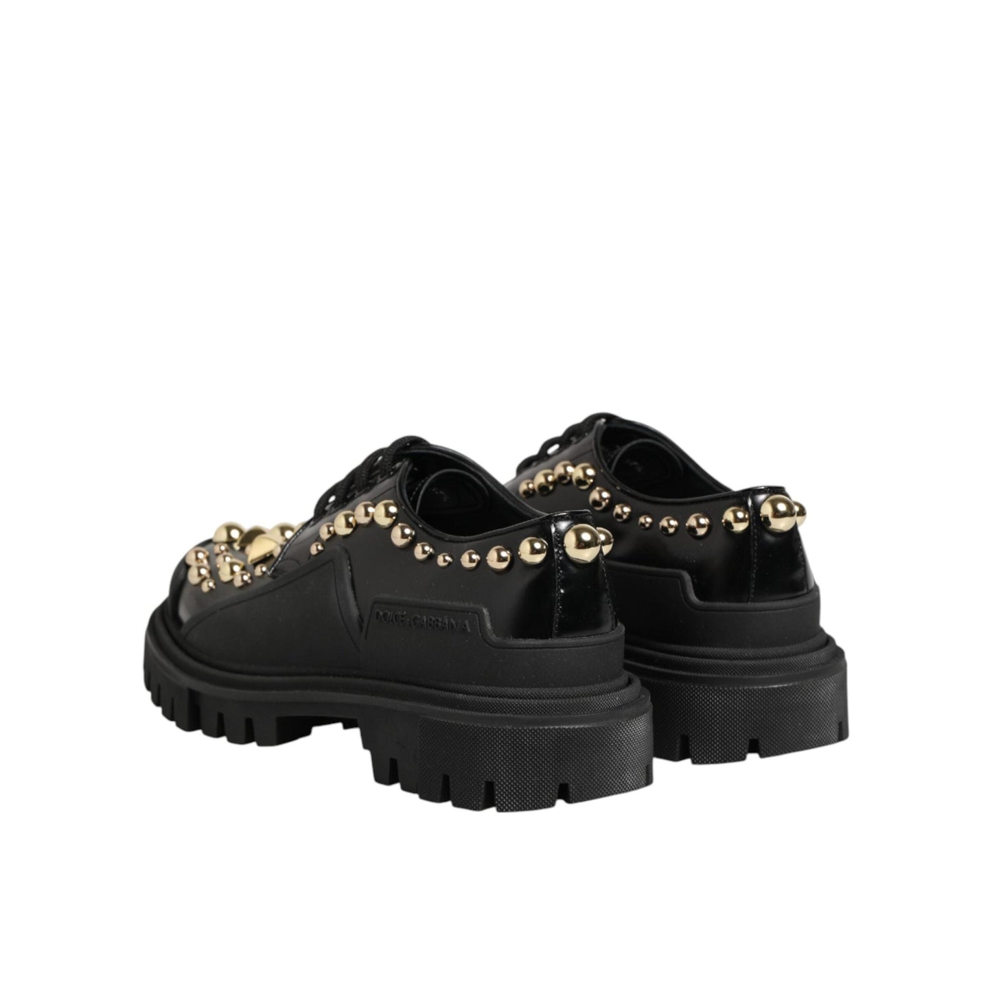 Dolce & Gabbana Black Leather Jeweled Crystals Derby Shoes