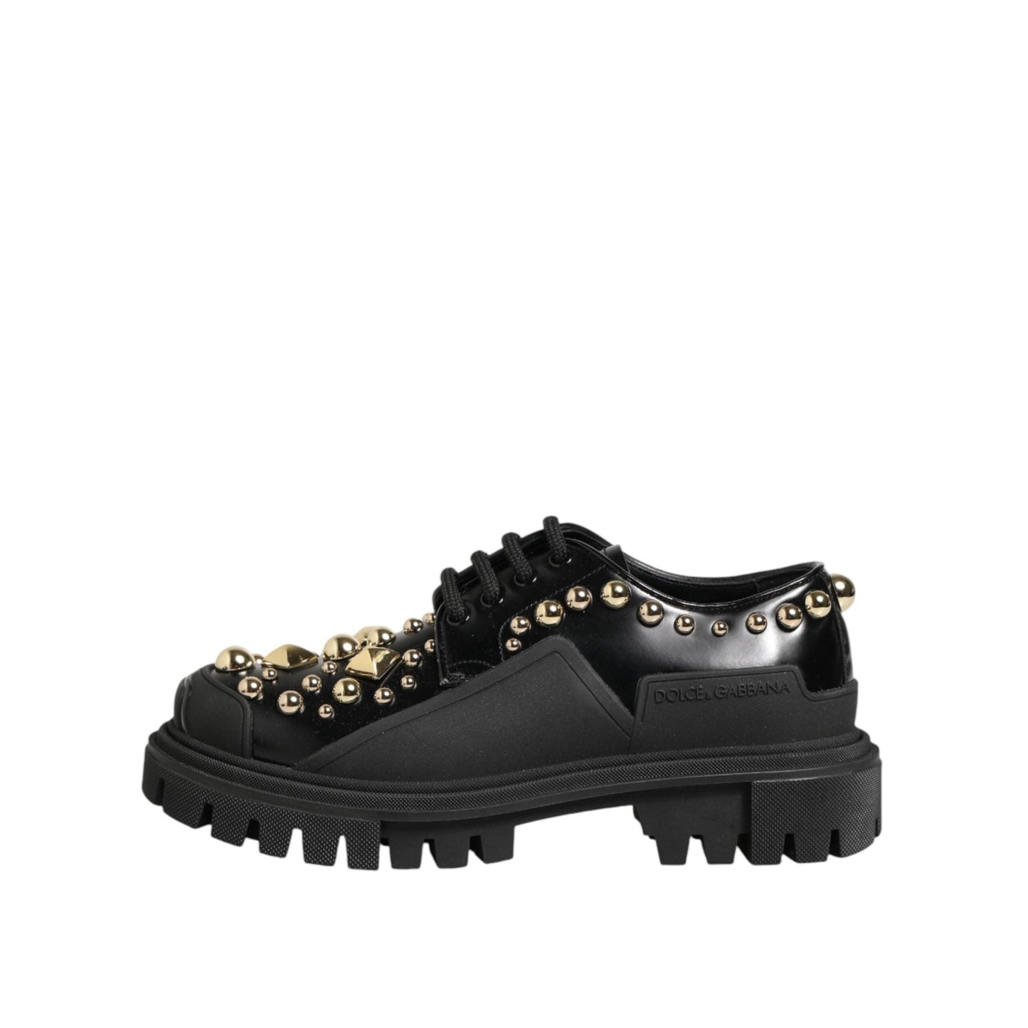 Dolce & Gabbana Black Leather Jeweled Crystals Derby Shoes