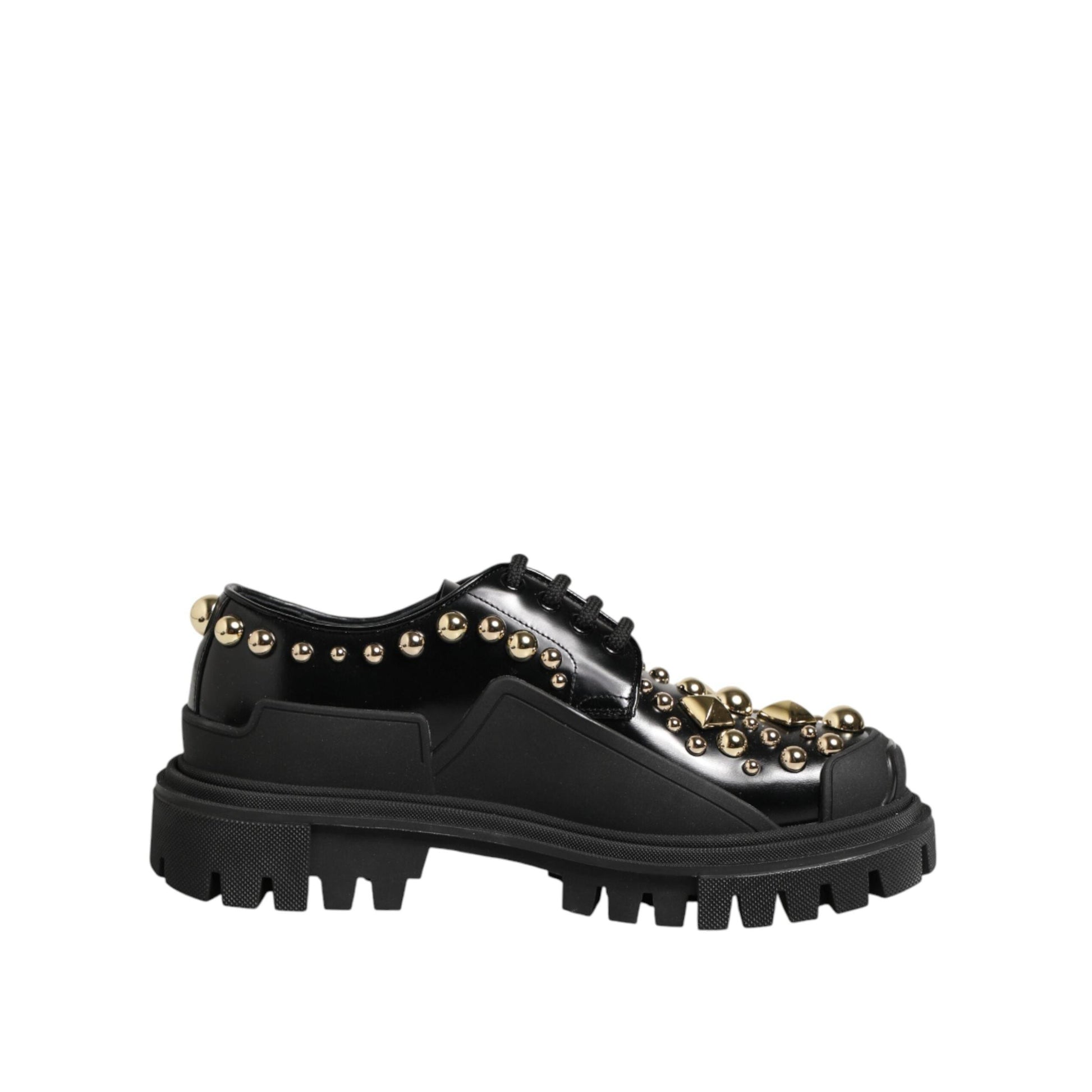 Dolce & Gabbana Black Leather Jeweled Crystals Derby Shoes
