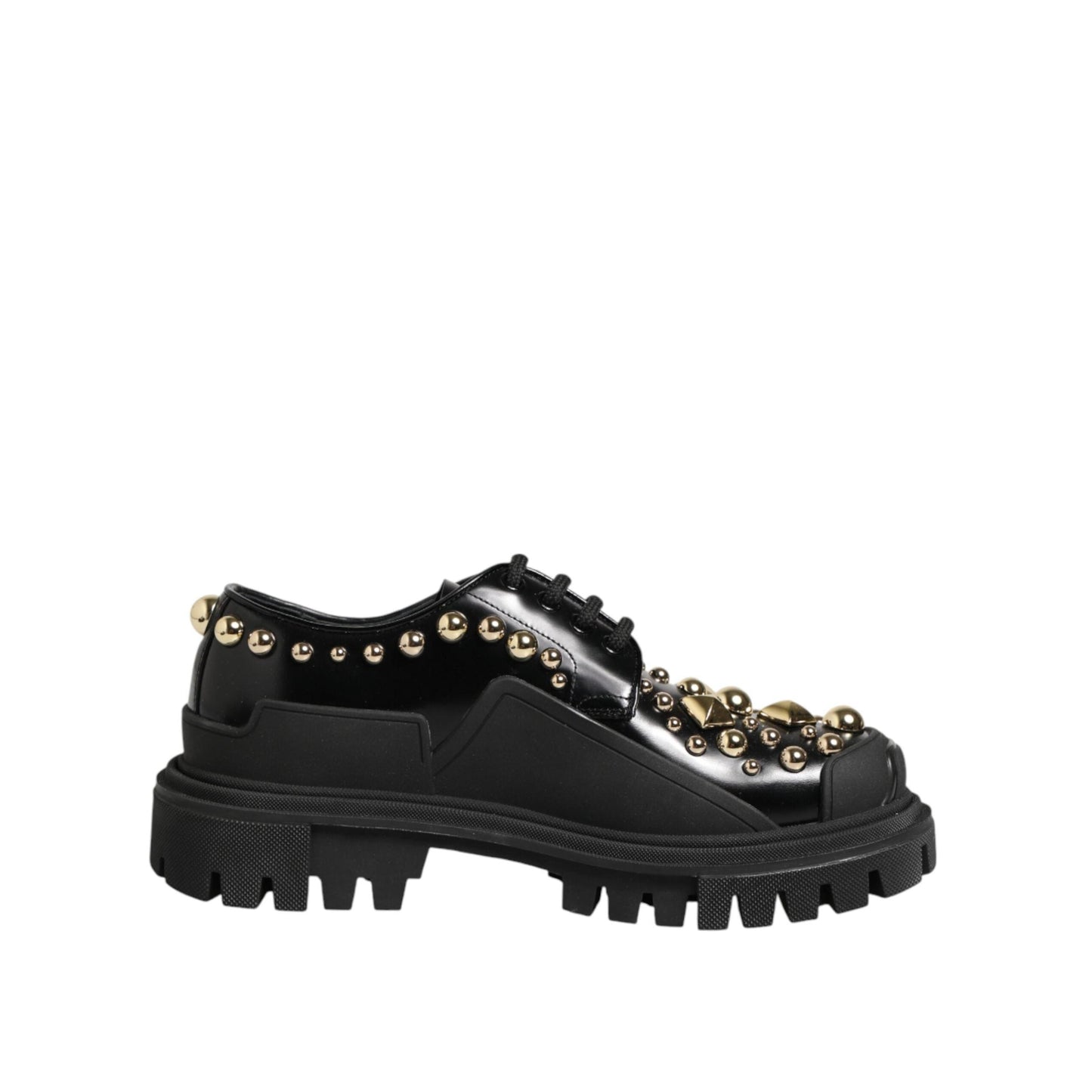 Dolce & Gabbana Black Leather Jeweled Crystals Derby Shoes