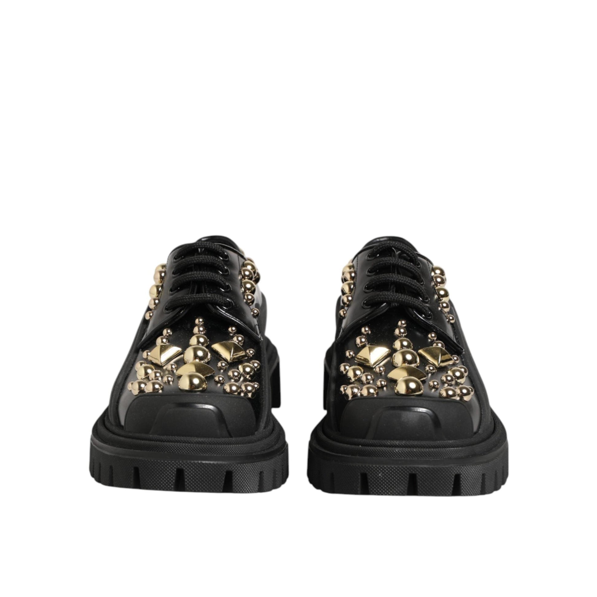 Dolce & Gabbana Black Leather Jeweled Crystals Derby Shoes