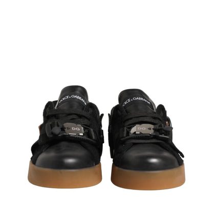 Dolce & Gabbana Black Leather Low Trainers Men Sneakers Shoes