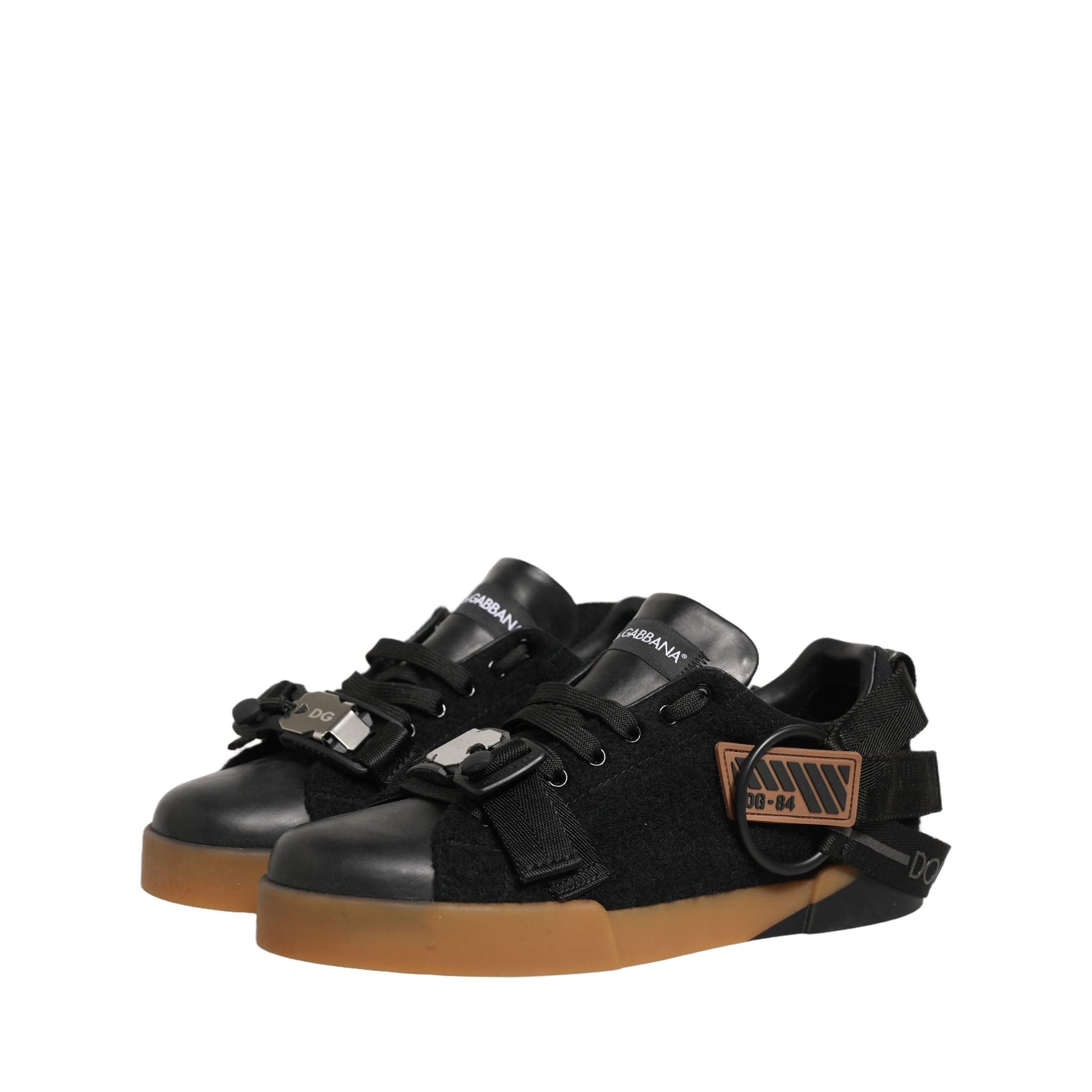 Dolce & Gabbana Black Leather Low Trainers Men Sneakers Shoes