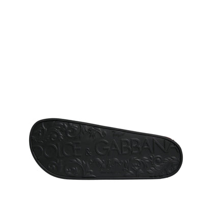 Dolce & Gabbana Black Leather Slides Sandals Beachwear Shoes