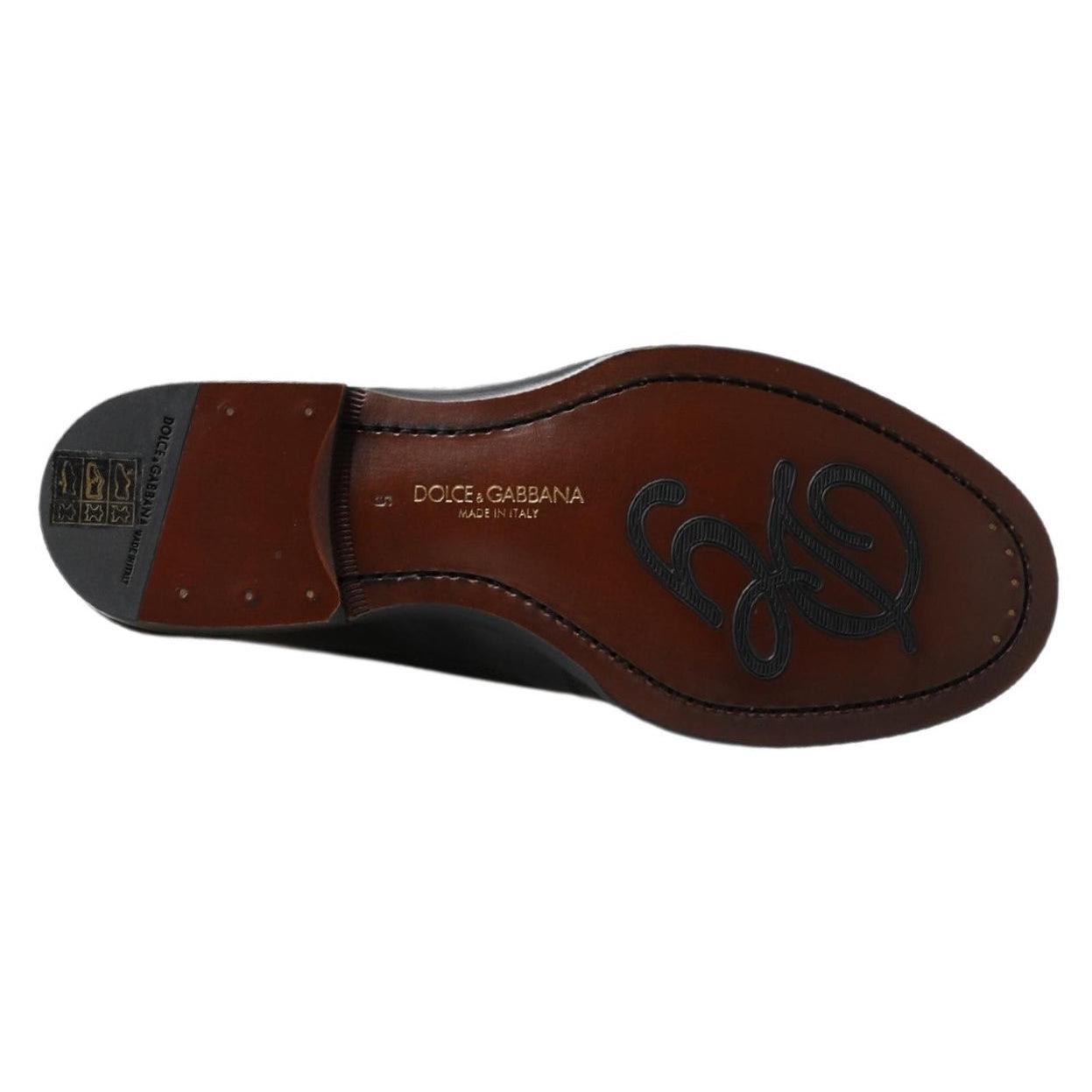 Dolce & Gabbana Black Leather Slipper Loafers Stitched Shoes