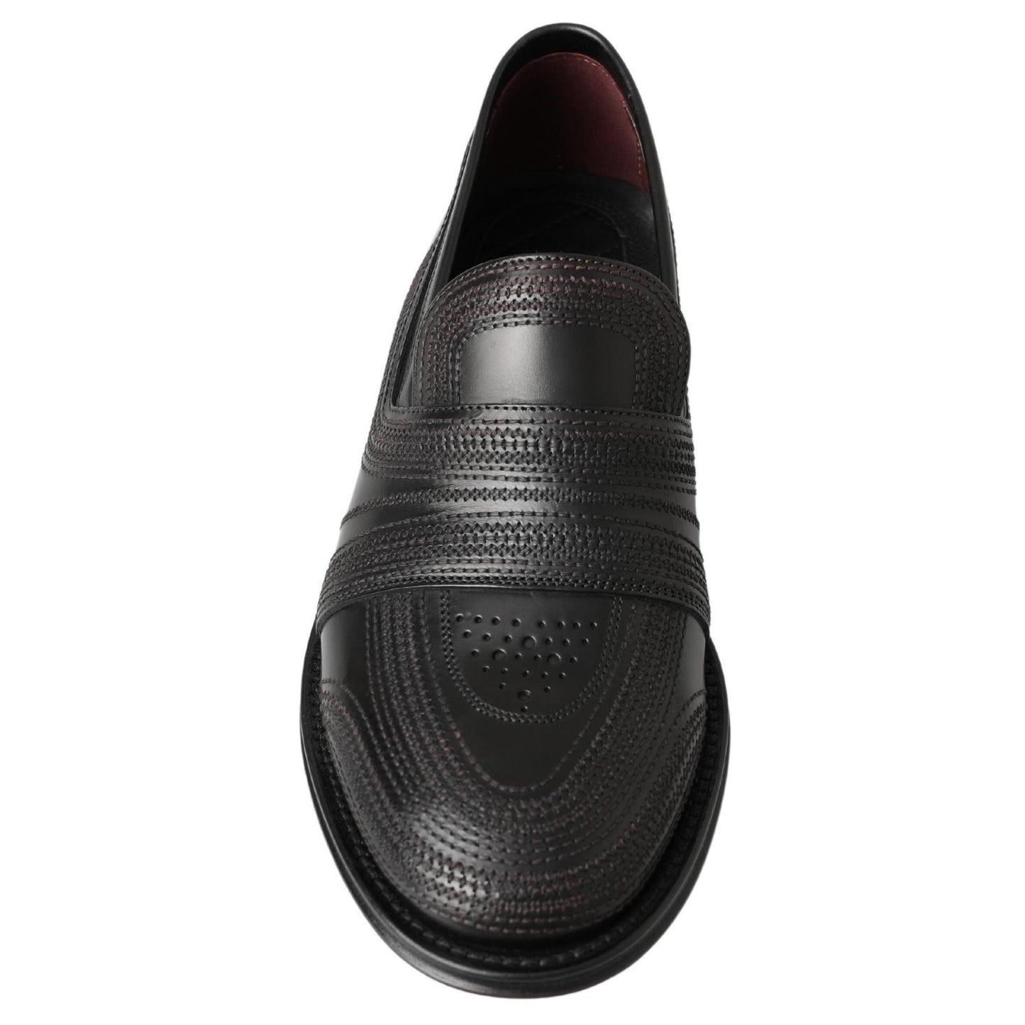 Dolce & Gabbana Black Leather Slipper Loafers Stitched Shoes