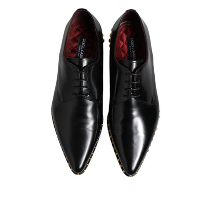 Dolce & Gabbana Black Leather Studded Derby Men Dress Shoes