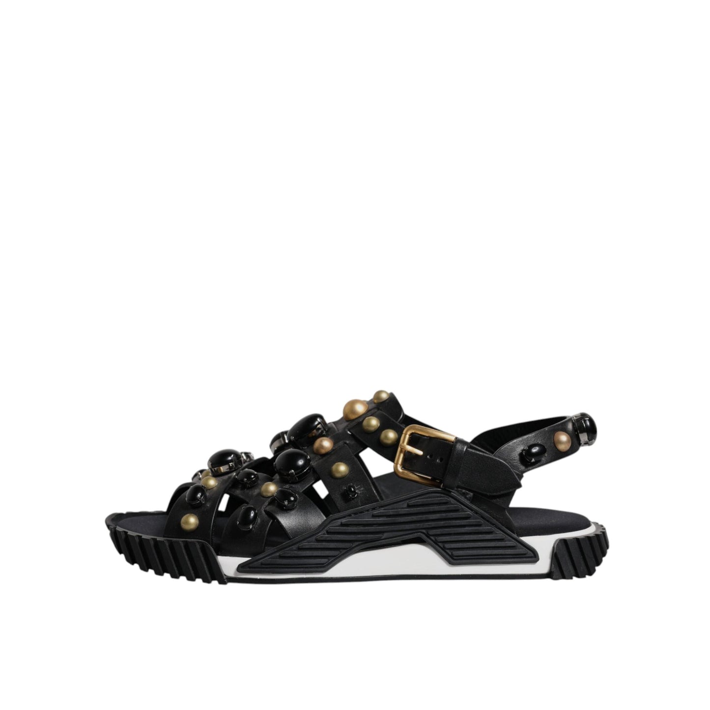 Dolce & Gabbana Black Leather Studded Slides Sandals Shoes