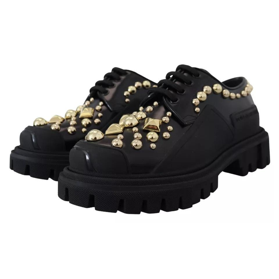 Dolce & Gabbana Black Leather Trekking Derby Embellished Shoes