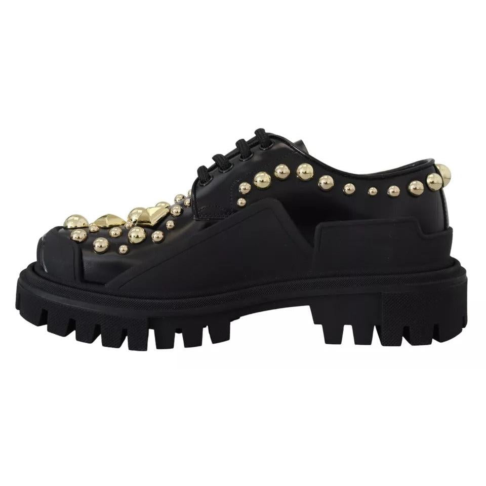 Dolce & Gabbana Black Leather Trekking Derby Embellished Shoes