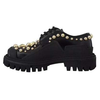 Dolce & Gabbana Black Leather Trekking Derby Embellished Shoes