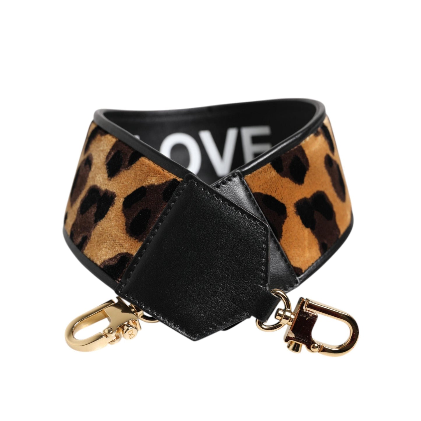 Dolce & Gabbana Black Leopard Print Reversible Bag Shoulder Strap