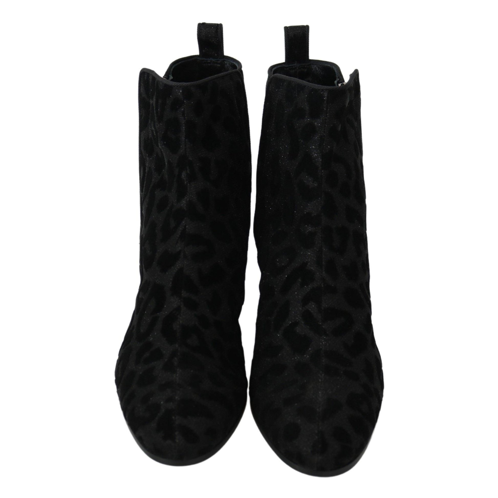 Dolce & Gabbana Black Leopard Short Boots Zipper Shoes