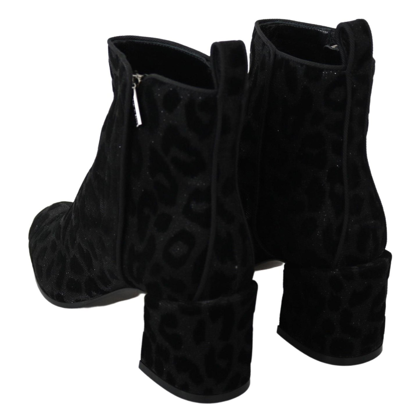 Dolce & Gabbana Black Leopard Short Boots Zipper Shoes
