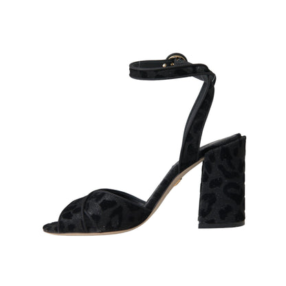 Dolce & Gabbana Black Leopard Suede Heels Sandals Shoes