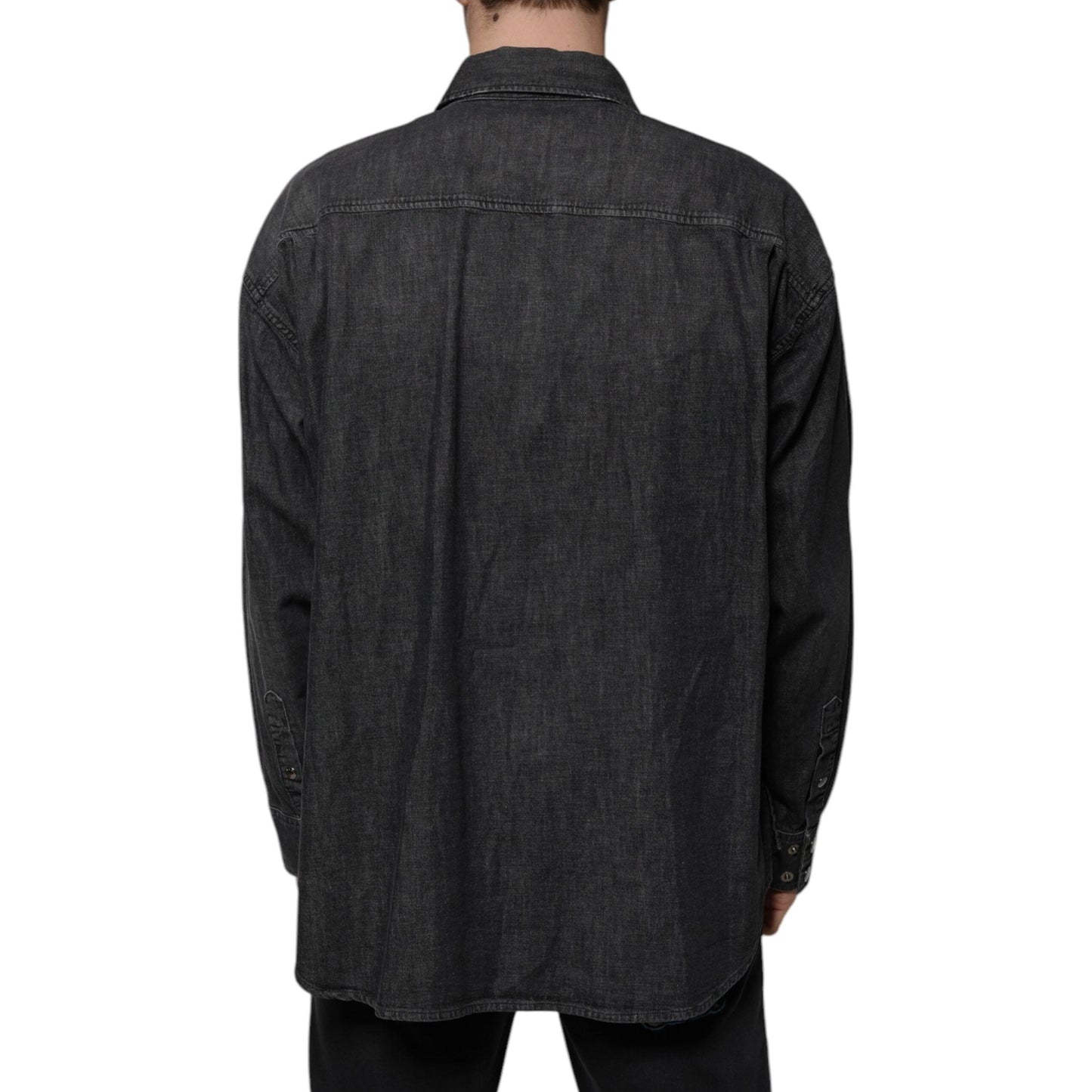 Dolce & Gabbana Black Logo Cotton Button Down Denim Shirt