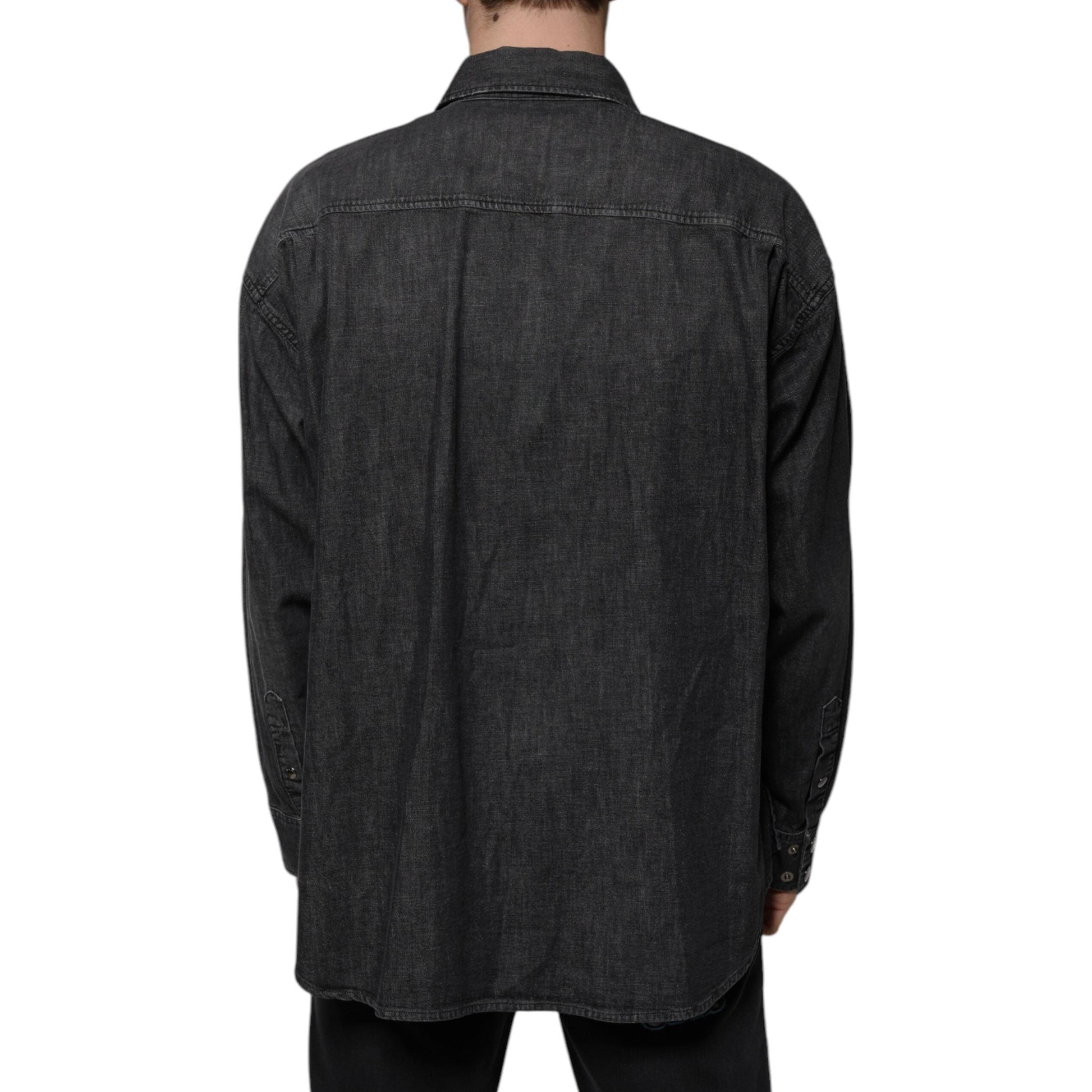 Dolce & Gabbana Black Logo Cotton Button Down Denim Shirt