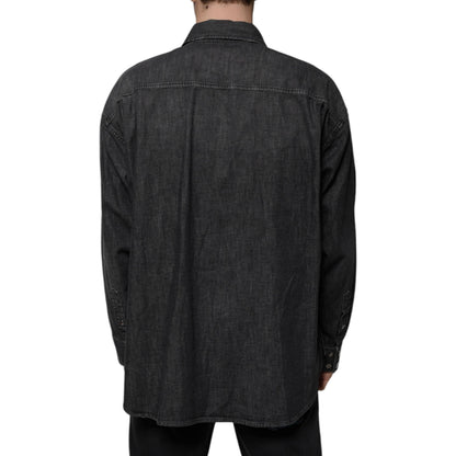 Dolce & Gabbana Black Logo Cotton Button Down Denim Shirt