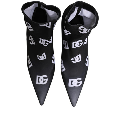 Dolce & Gabbana Black Logo Stretch Heels Ankle Boots Shoes