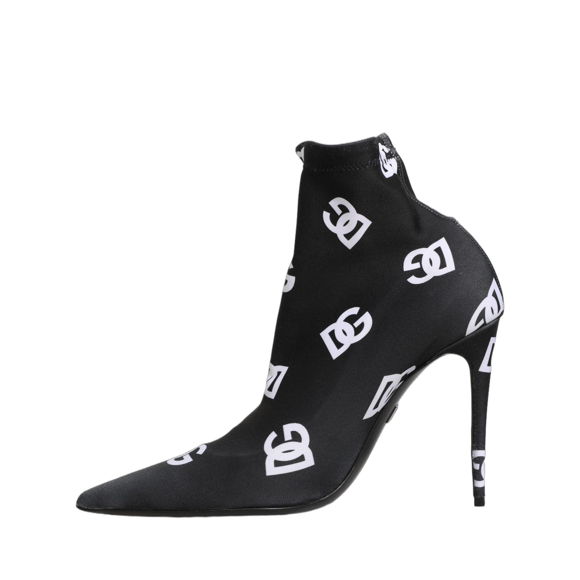 Dolce & Gabbana Black Logo Stretch Heels Ankle Boots Shoes