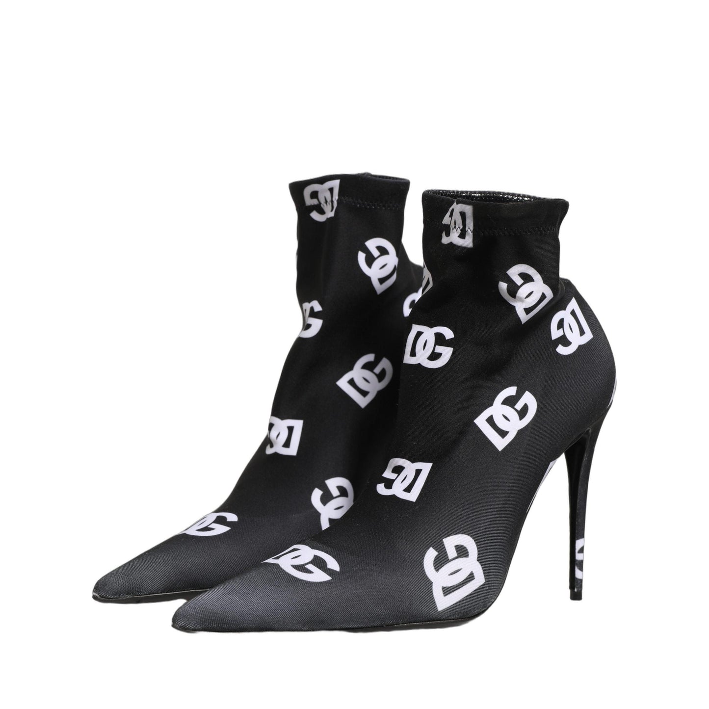 Dolce & Gabbana Black Logo Stretch Heels Ankle Boots Shoes