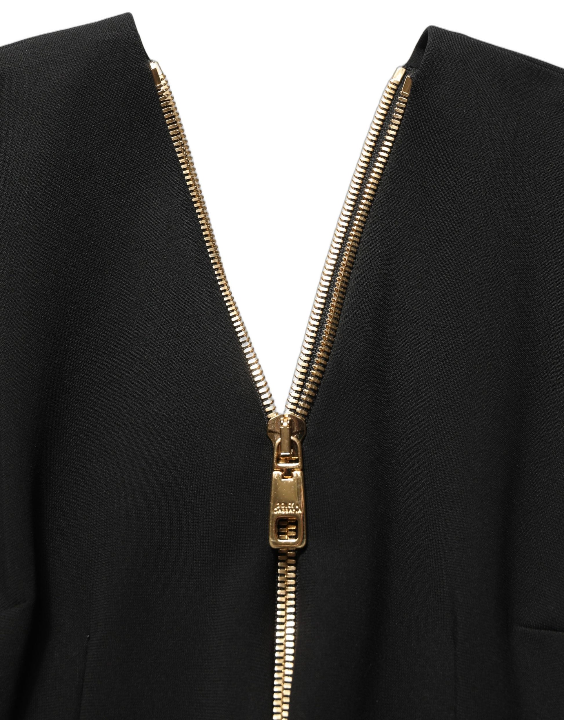 Dolce & Gabbana Black Long Sleeves Front Zipper Midi Dress