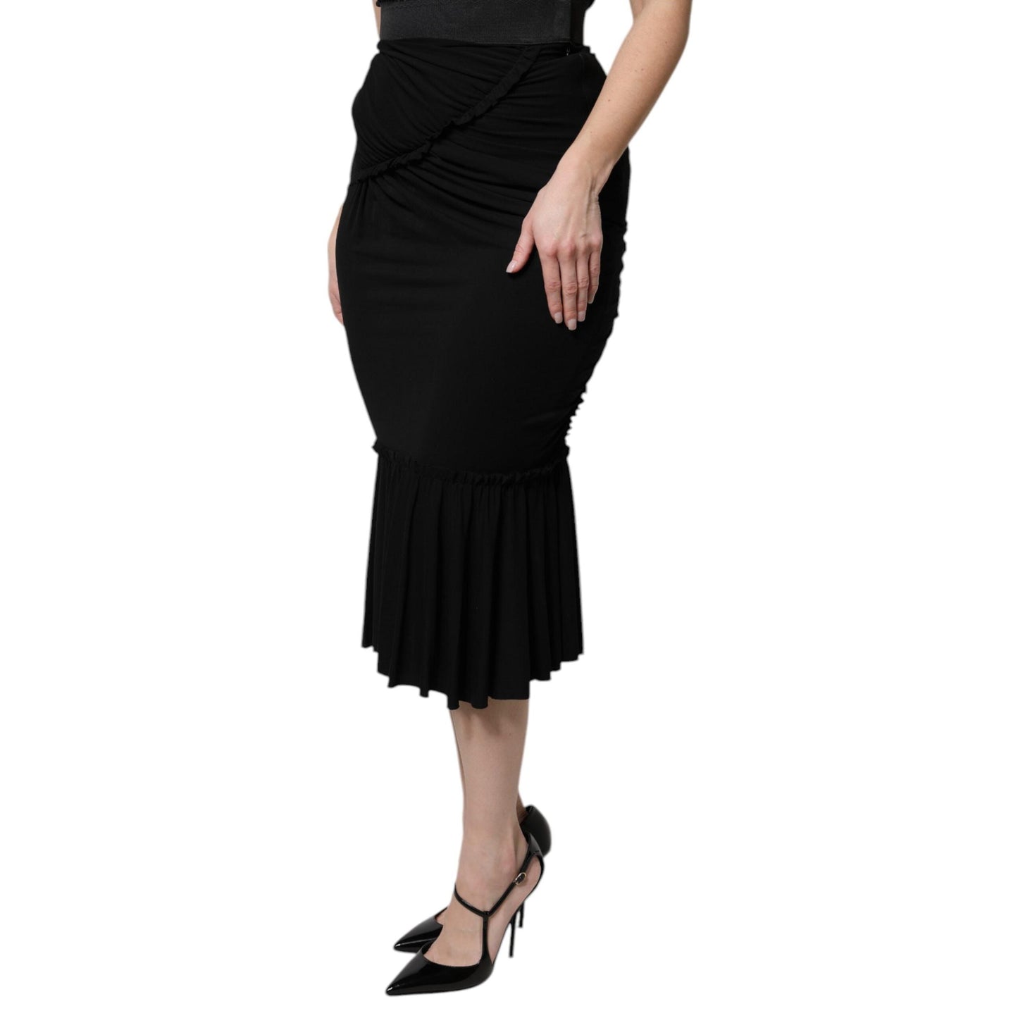 Dolce & Gabbana Black Mermaid Cut High Waist Midi Skirt