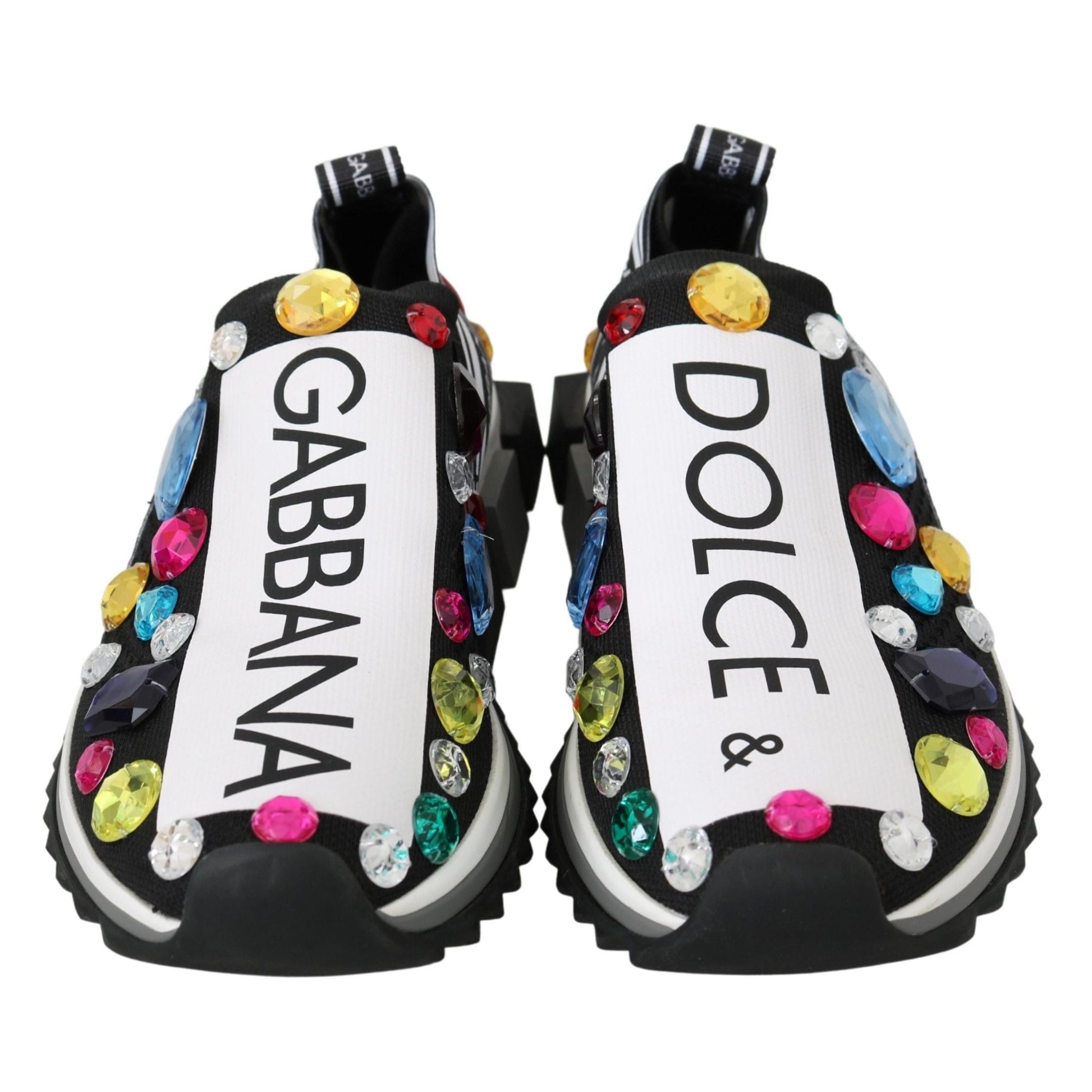 Dolce & Gabbana Black Multicolor Crystal Sneakers Shoes