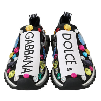 Dolce & Gabbana Black Multicolor Crystal Sneakers Shoes