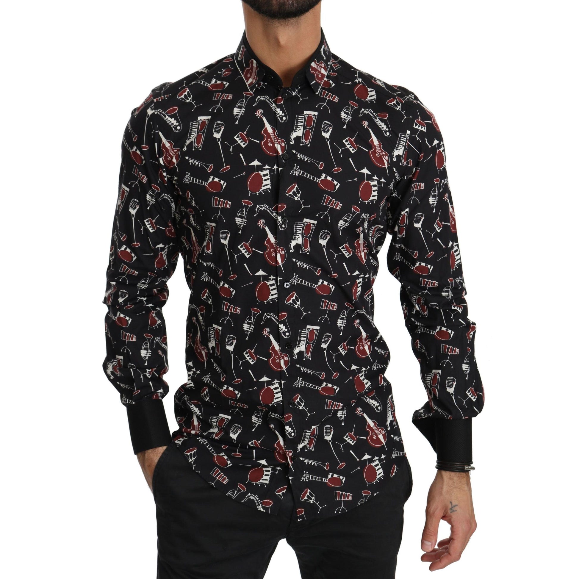 Dolce & Gabbana Black Musical Instrument Slim fit Shirt