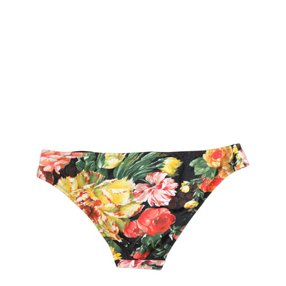 Dolce & Gabbana Black Nylon Floral Print Bikini Bottom Swimwear