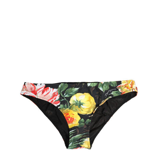 Dolce & Gabbana Black Nylon Floral Print Bikini Bottom Swimwear