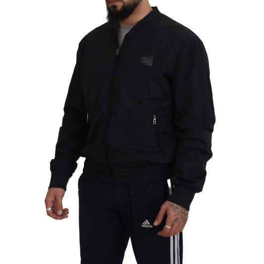 Dolce & Gabbana Black Nylon Logo Bomber Zipper Jacket