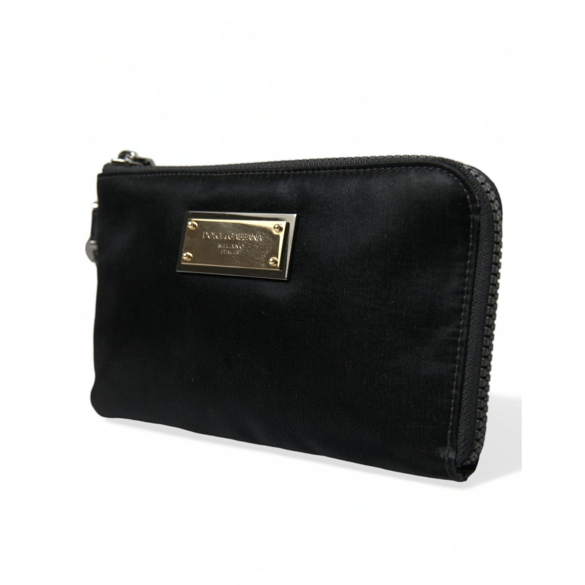 Dolce & Gabbana Black Nylon Logo Plaque Keyring Pouch Clutch Bag