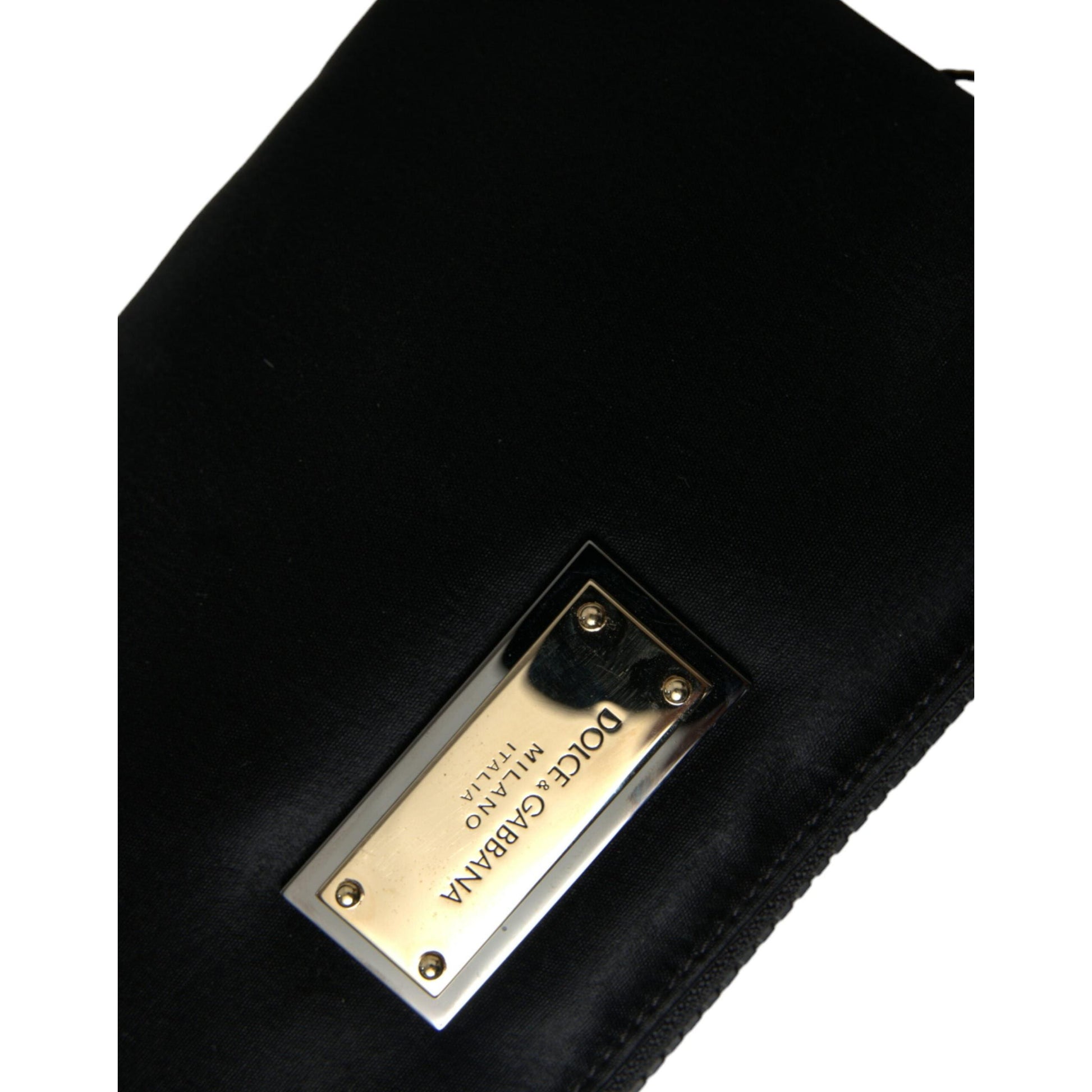 Dolce & Gabbana Black Nylon Logo Plaque Keyring Pouch Clutch Bag
