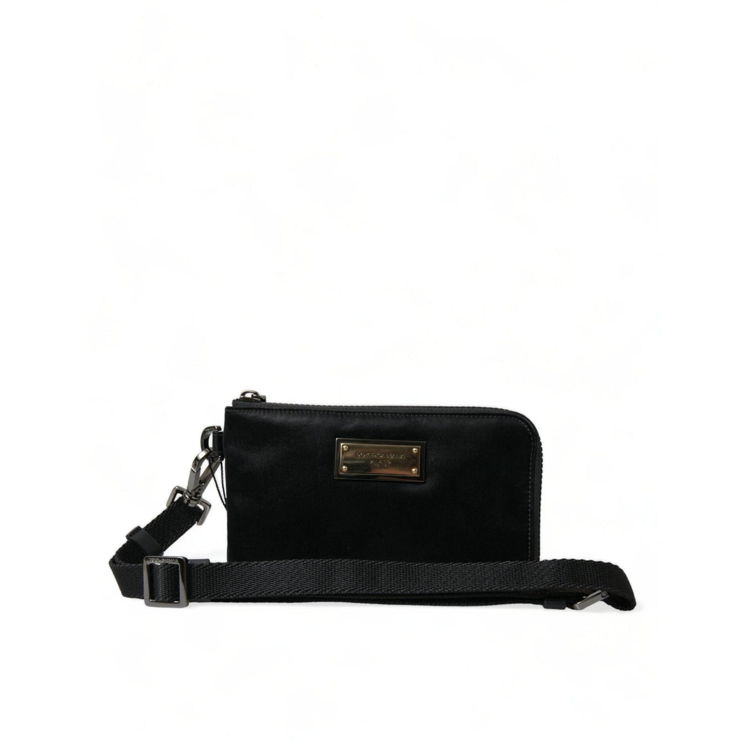 Dolce & Gabbana Black Nylon Logo Plaque Keyring Pouch Clutch Bag