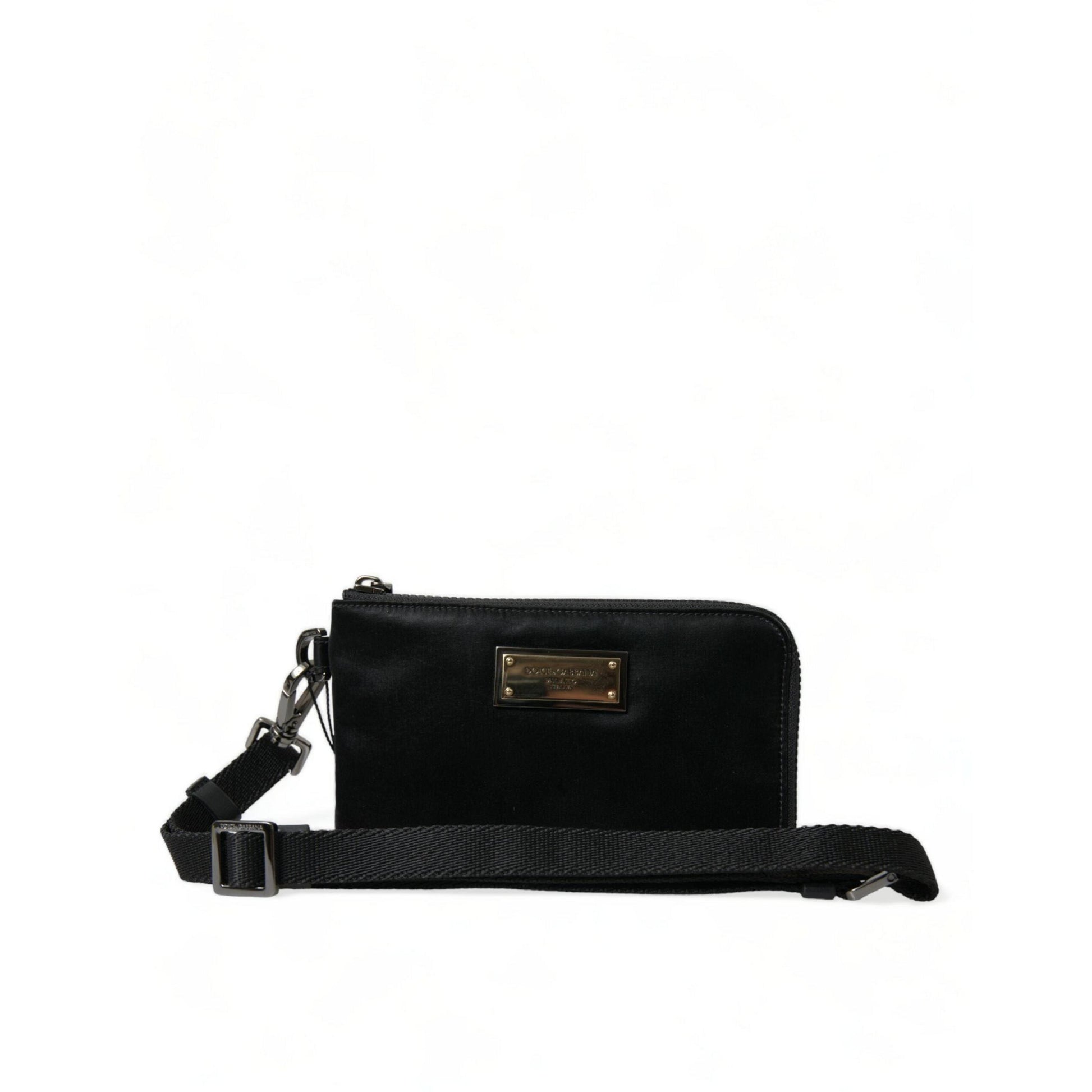 Dolce & Gabbana Black Nylon Logo Plaque Keyring Pouch Clutch Bag