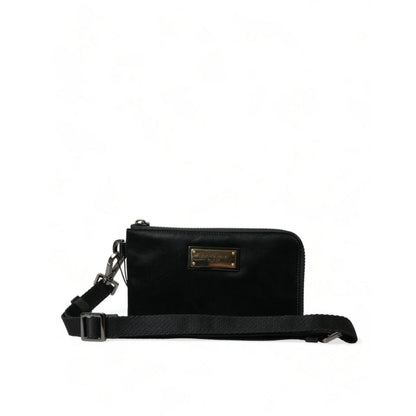 Dolce & Gabbana Black Nylon Logo Plaque Keyring Pouch Clutch Bag
