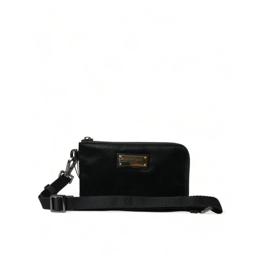 Dolce & Gabbana Black Nylon Logo Plaque Keyring Pouch Clutch Bag