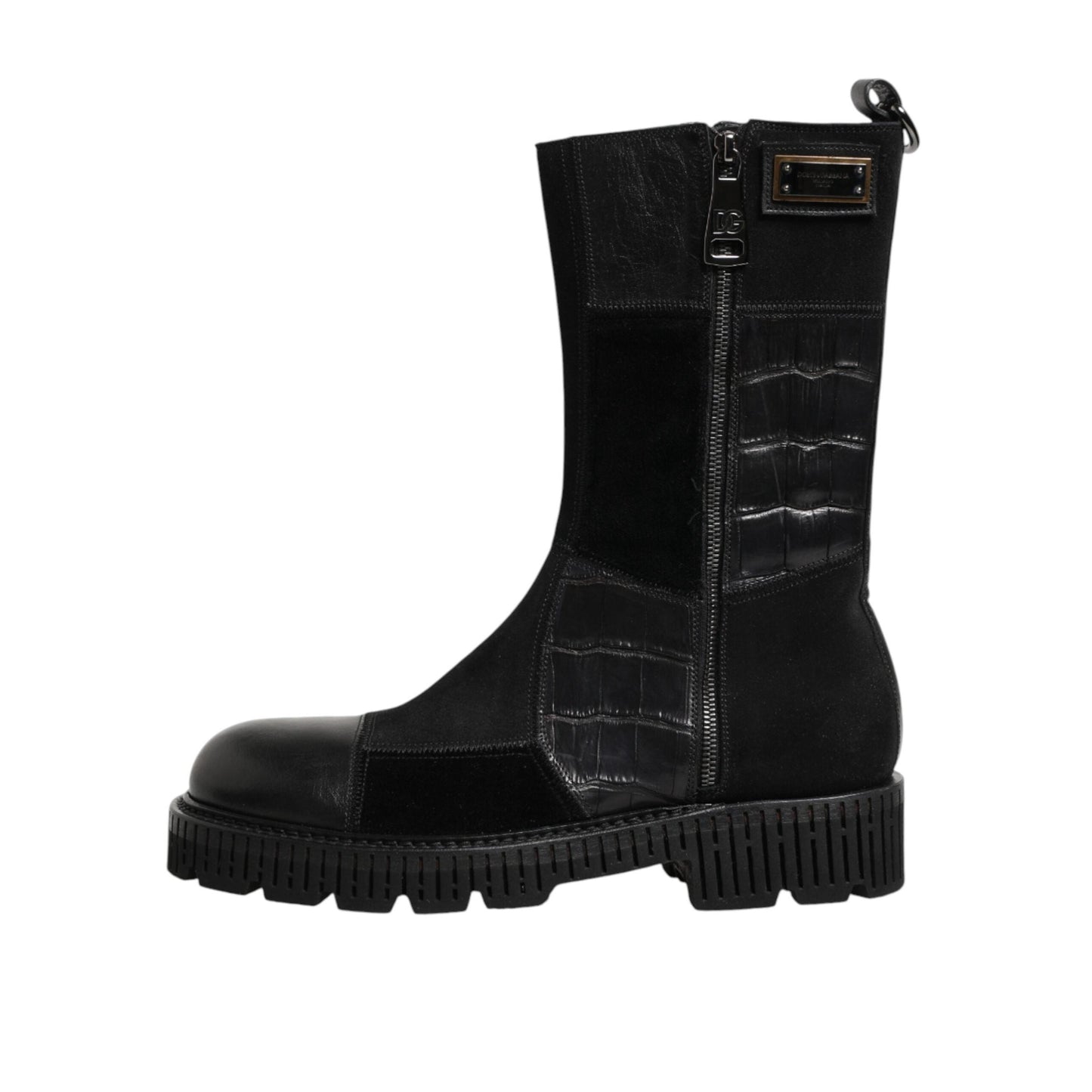 Dolce & Gabbana Black Patchwork Leather Mid Calf Boot Shoes