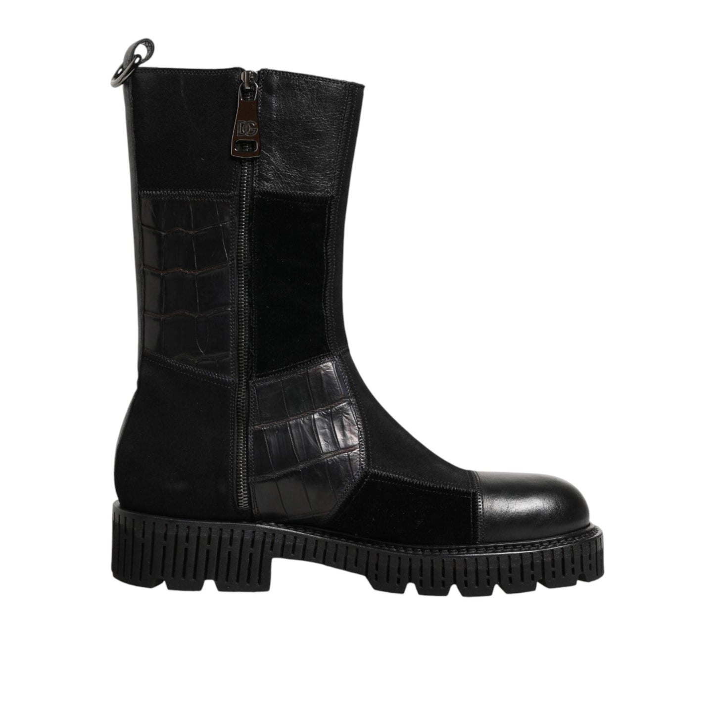 Dolce & Gabbana Black Patchwork Leather Mid Calf Boot Shoes