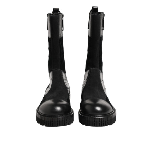 Dolce & Gabbana Black Patchwork Leather Mid Calf Boot Shoes