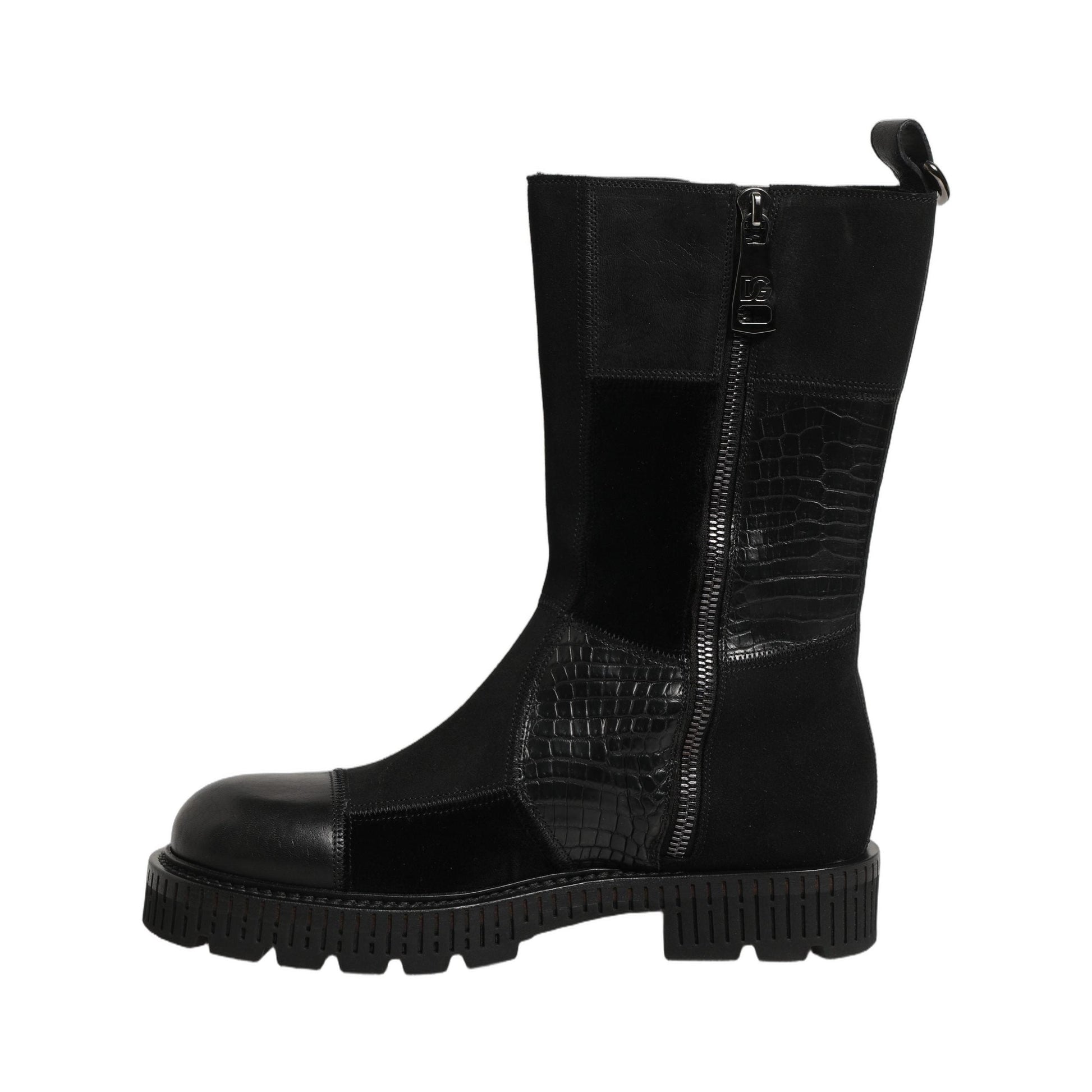 Dolce & Gabbana Black Patchwork Leather Mid Calf Boots Shoes
