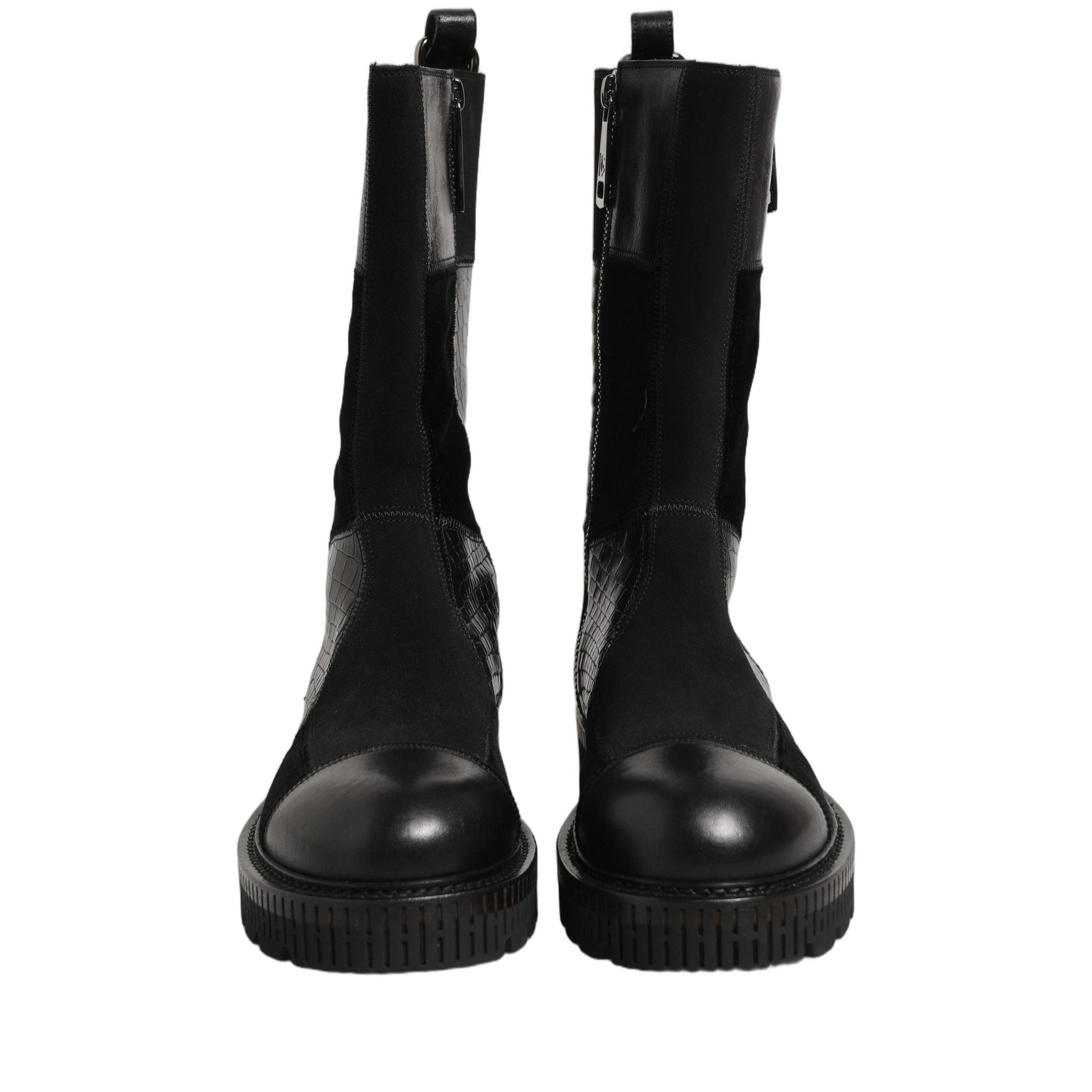 Dolce & Gabbana Black Patchwork Leather Mid Calf Boots Shoes