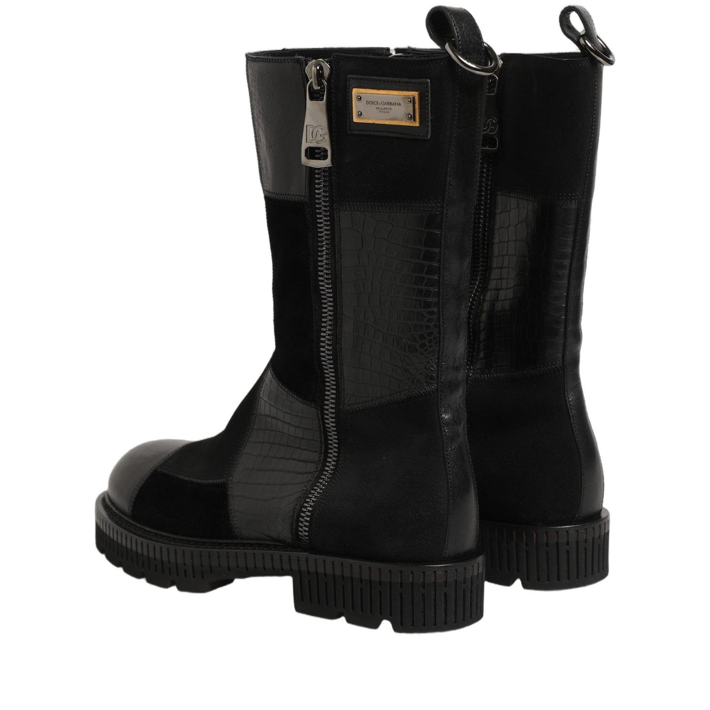 Dolce & Gabbana Black Patchwork Leather Mid Calf Boots Shoes